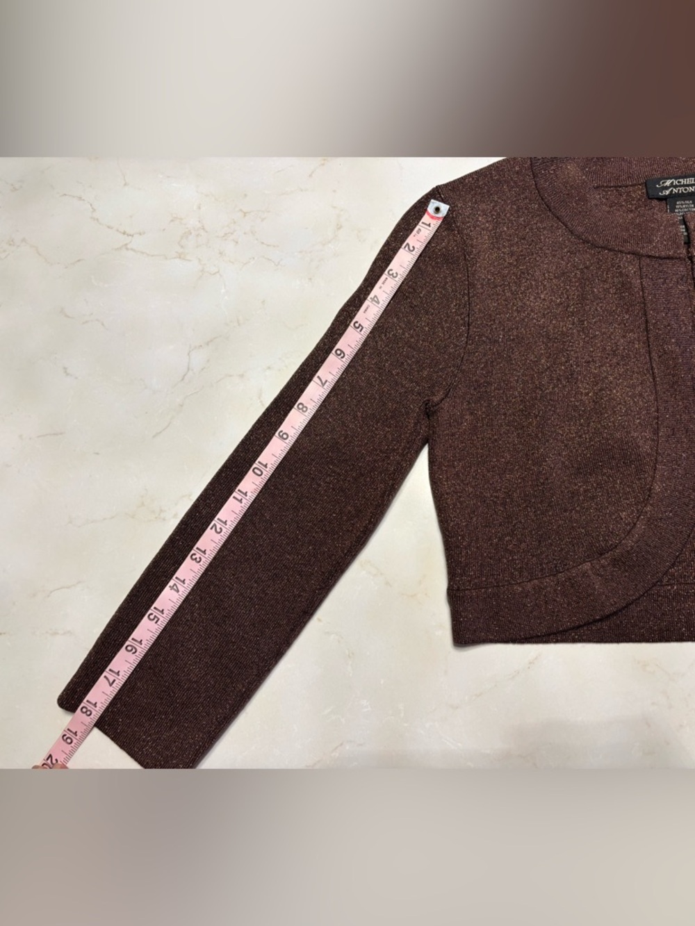 Michelle Antonelli Silk Blend Metallic Bolero Shrug Brown Gold Shimmer Small - Picture 14 of 14